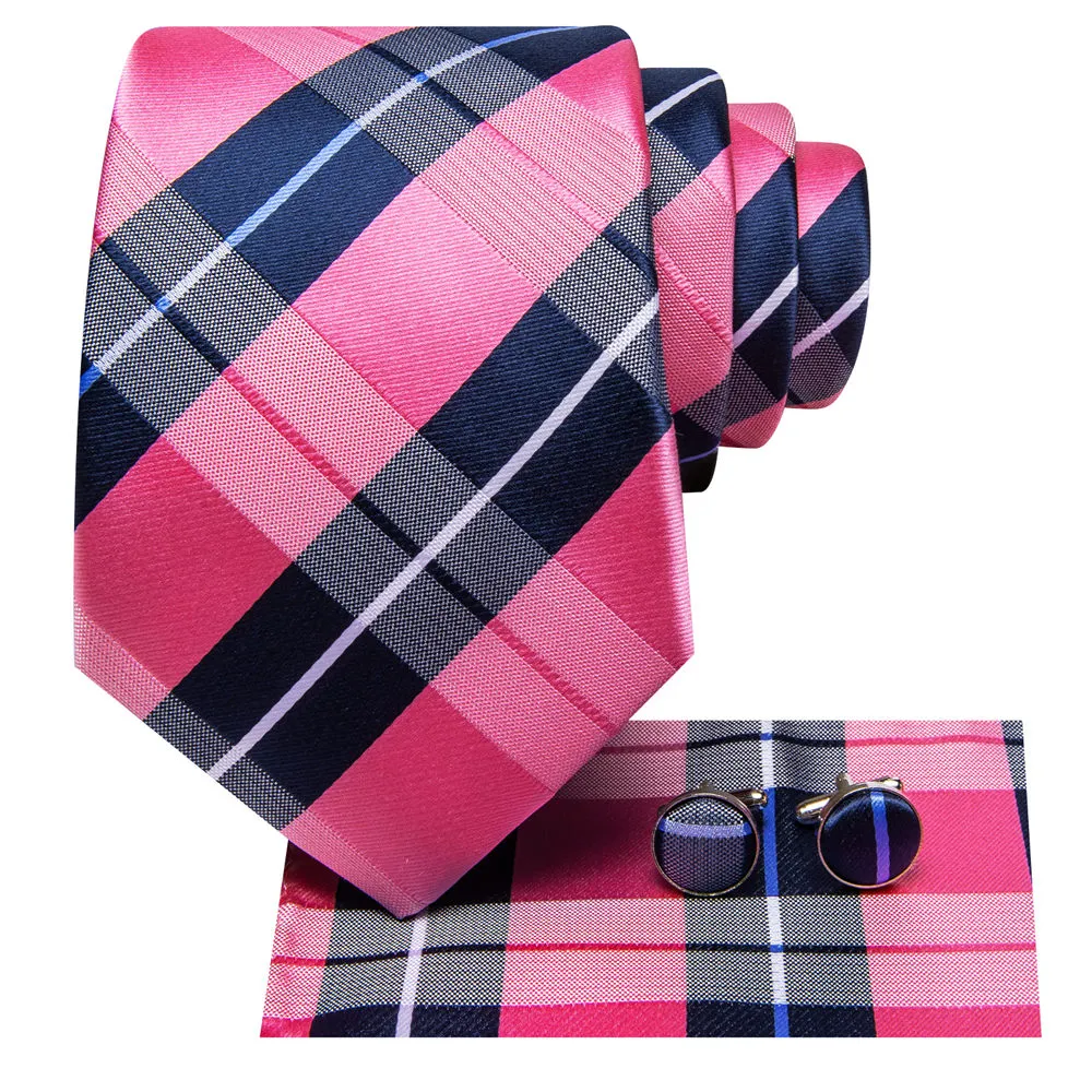 Ties2you Rose Pink Blue Plaid Tie Handkerchief Cufflinks Set sold by Ties2You product image thumbnail 2