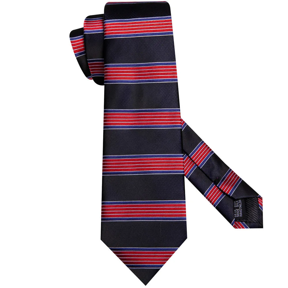 Ties2you Black Red Striped Necktie Pocket Square Cufflinks Set sold by Ties2You product image thumbnail 4