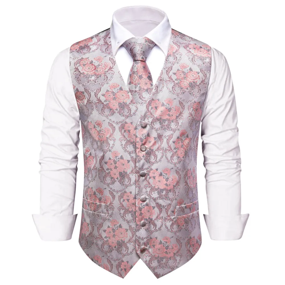 Ties2you Pink Silm Fit Suit Vest Floral Wedding Formal Vest Tie Hanky Cufflinks Set sold by Ties2You product image thumbnail 2