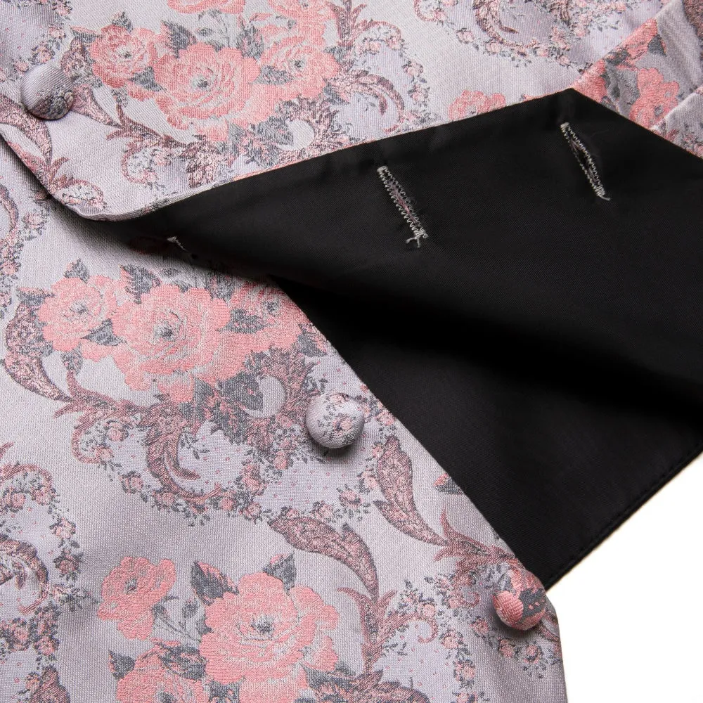 Ties2you Pink Silm Fit Suit Vest Floral Wedding Formal Vest Tie Hanky Cufflinks Set sold by Ties2You product image thumbnail 5