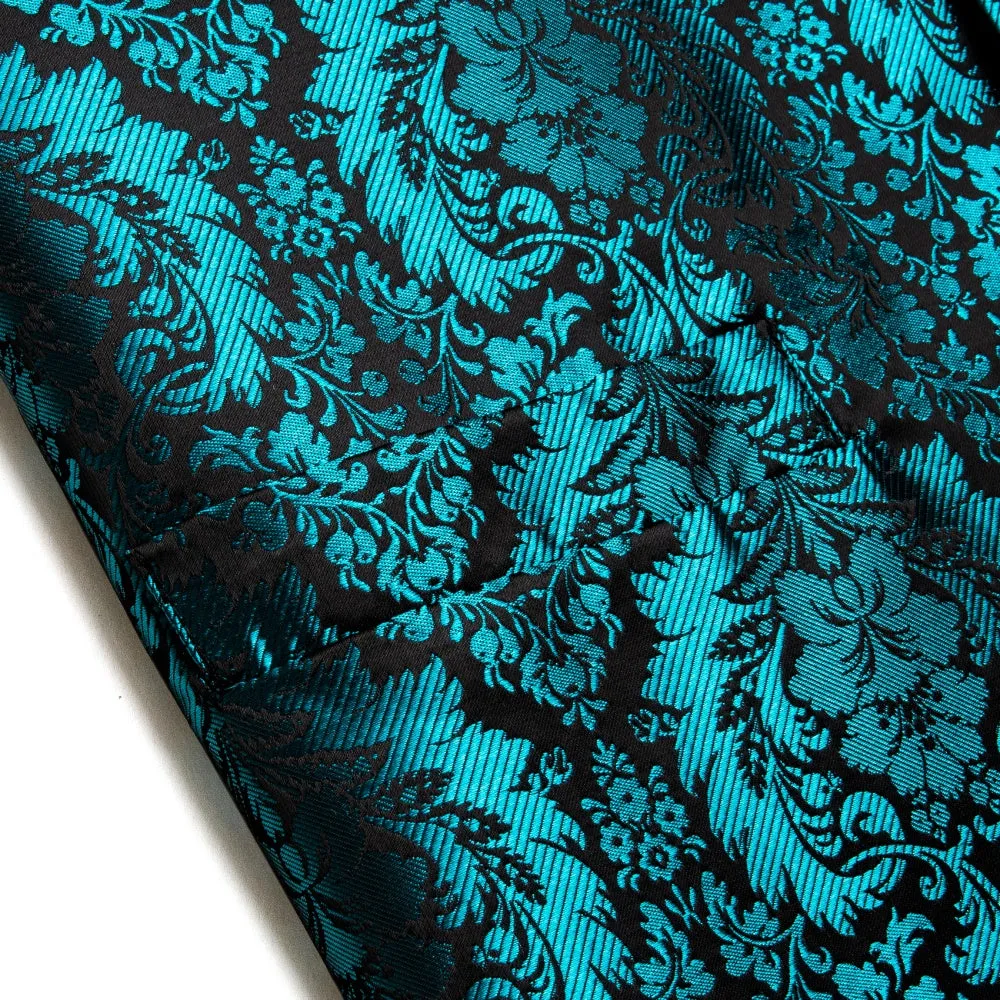 Ties2you Teal Blue Green Floral Men Vest Tie Handkerchief Cufflinks Set sold by Ties2You product image thumbnail 5