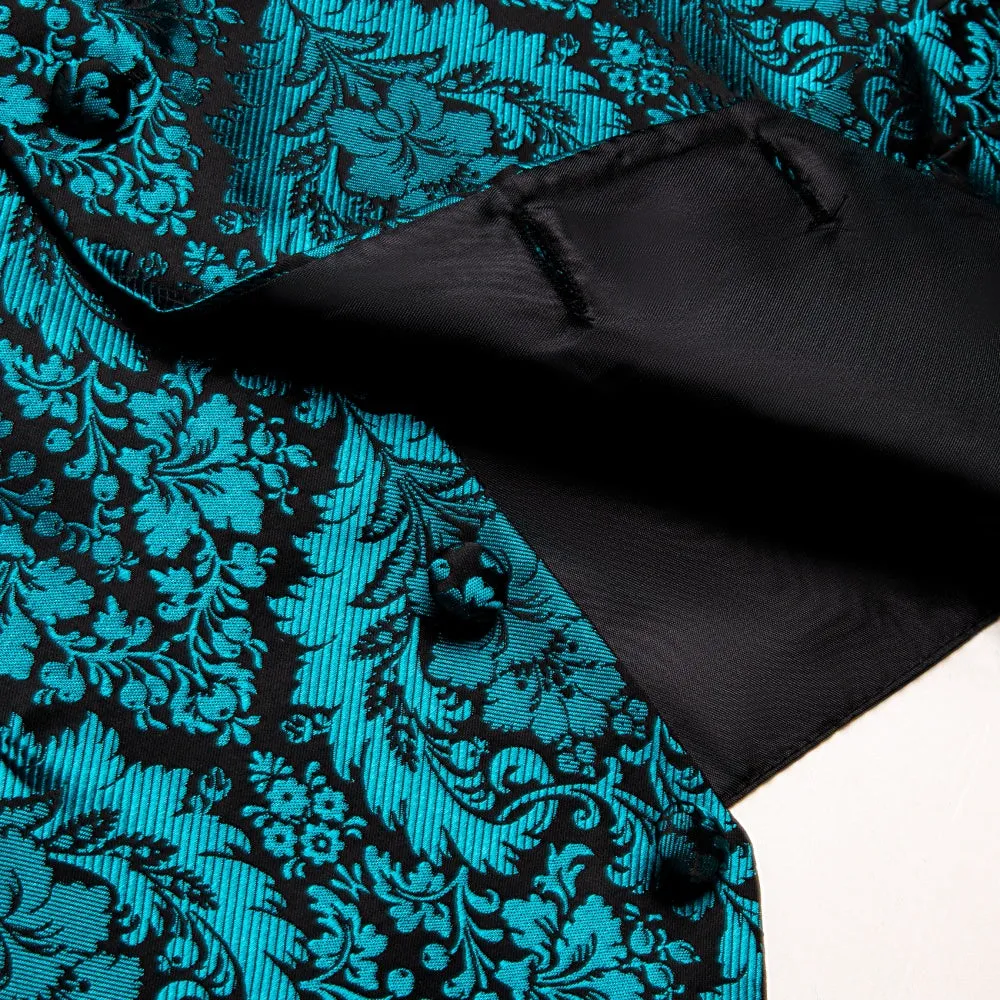 Ties2you Teal Blue Green Floral Men Vest Tie Handkerchief Cufflinks Set sold by Ties2You product image thumbnail 4