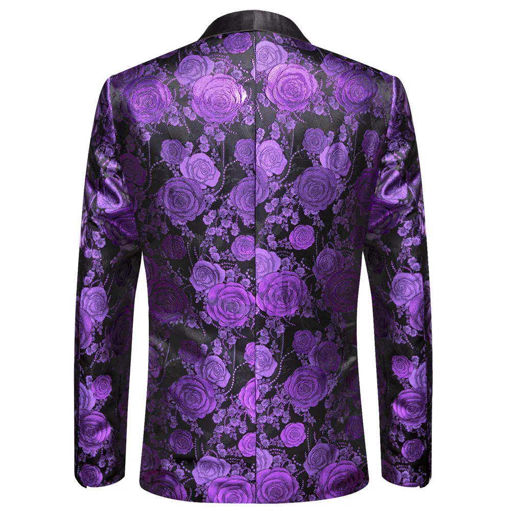 Ties2you Casual Suit Shawl Collar Black Purple Floral Silk Slim Fit Suit For Men sold by Ties2You product image thumbnail 2