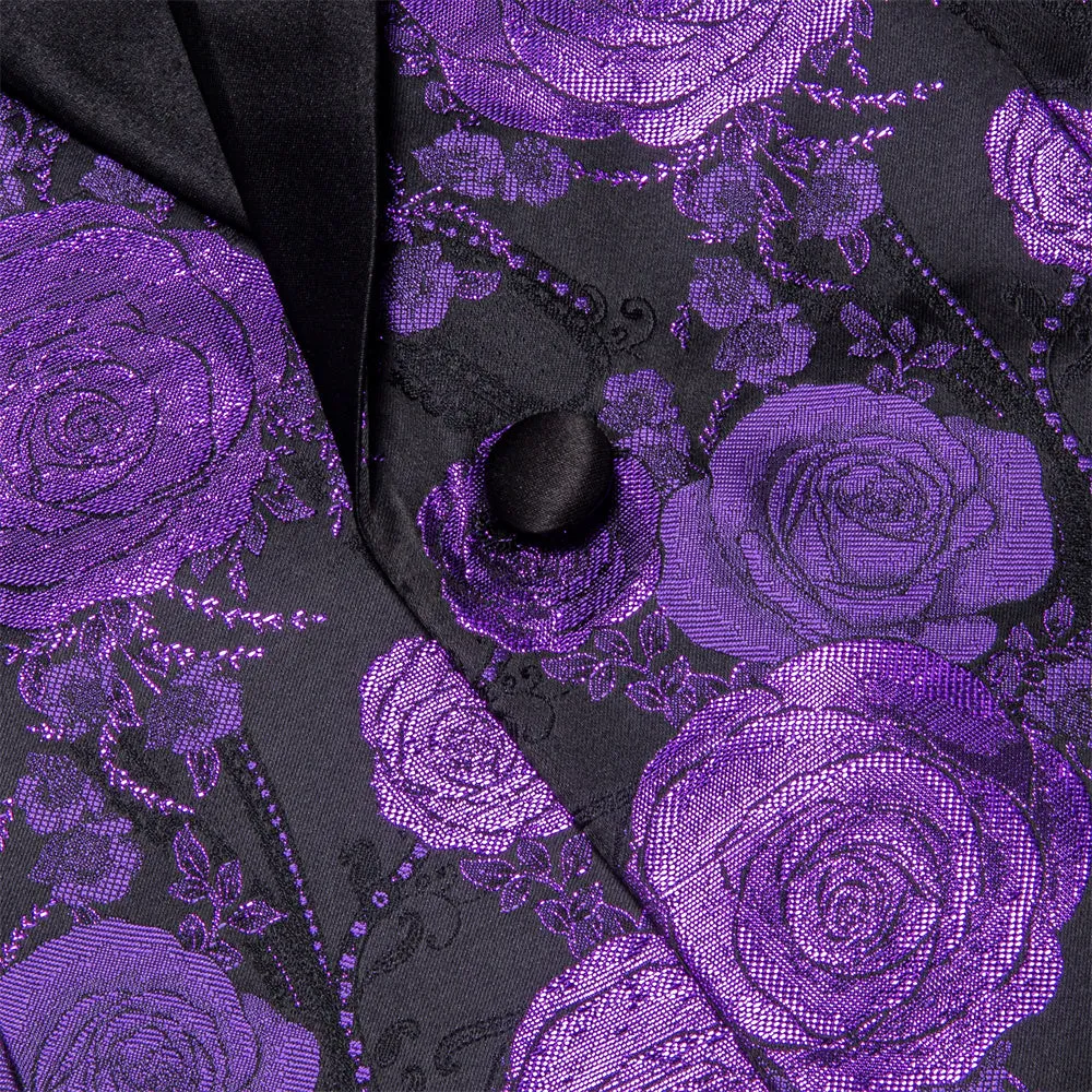 Ties2you Casual Suit Shawl Collar Black Purple Floral Silk Slim Fit Suit For Men sold by Ties2You product image thumbnail 4