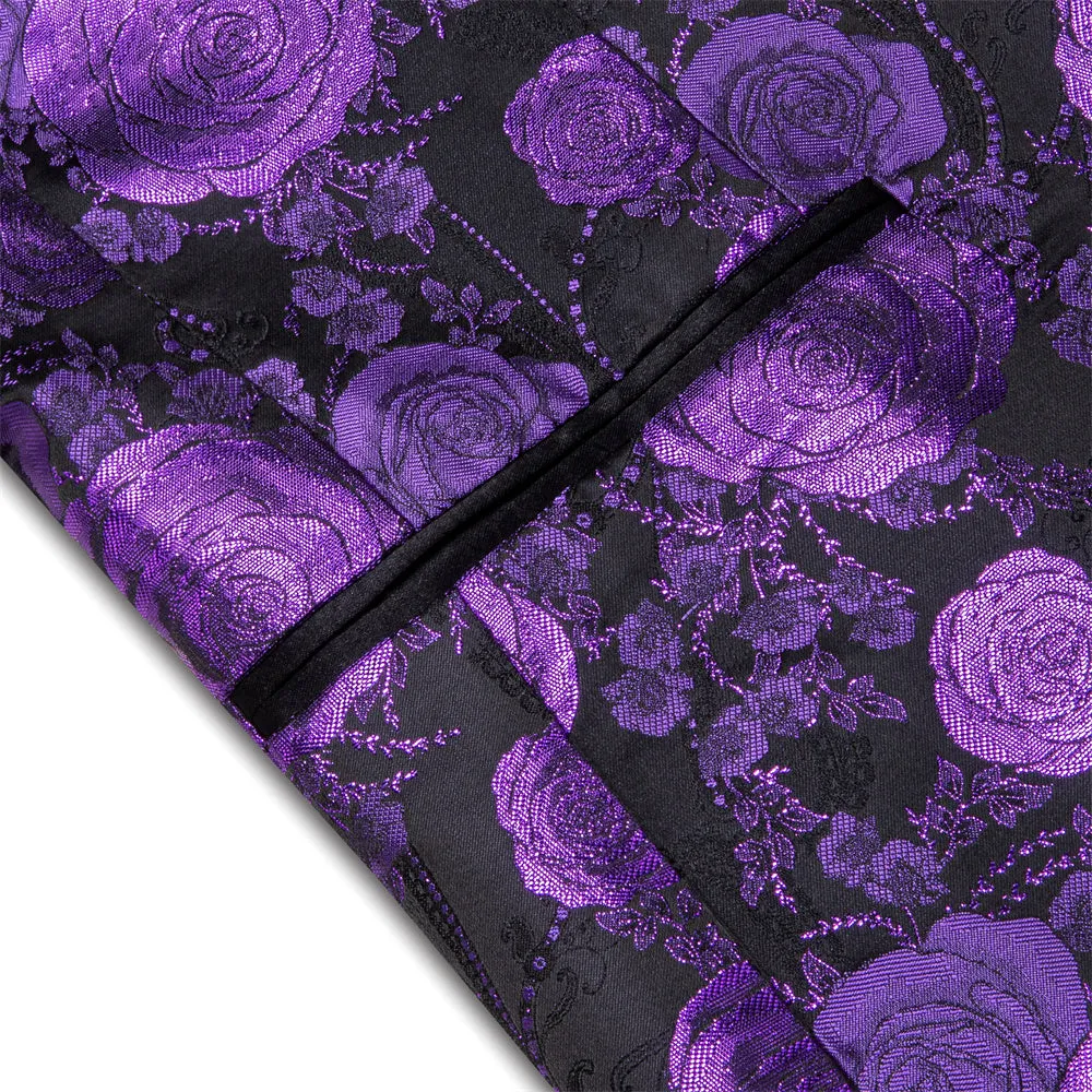 Ties2you Casual Suit Shawl Collar Black Purple Floral Silk Slim Fit Suit For Men sold by Ties2You product image thumbnail 5