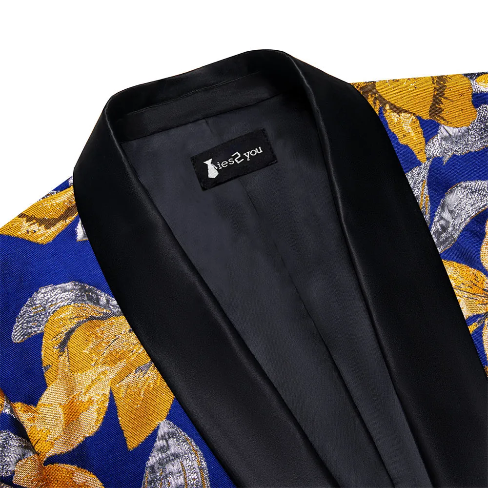 Ties2you Casual Suit Shawl Collar Blue Golden Grey Floral Silk Slim Fit Suit For Men sold by Ties2You product image thumbnail 4