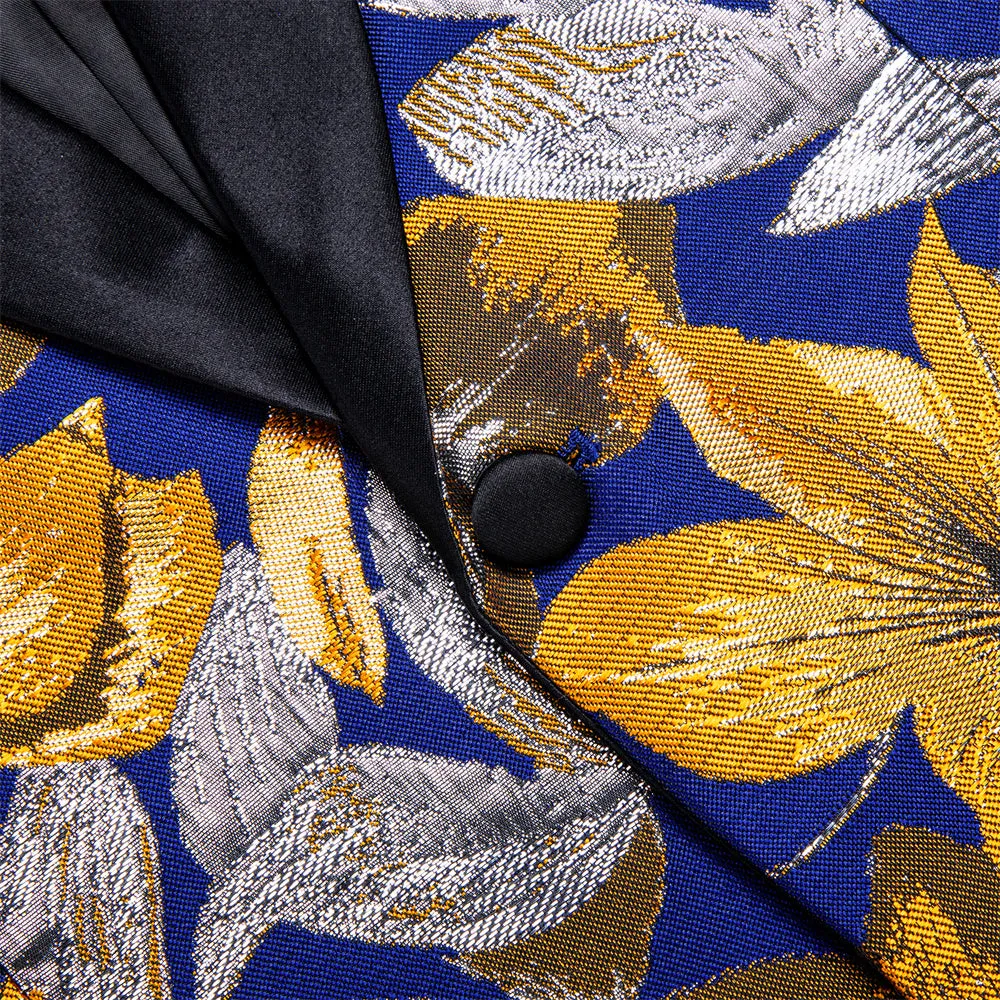 Ties2you Casual Suit Shawl Collar Blue Golden Grey Floral Silk Slim Fit Suit For Men sold by Ties2You product image thumbnail 5