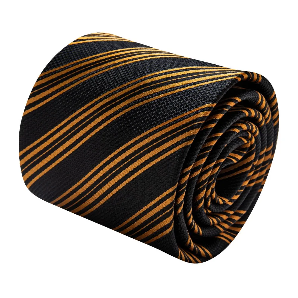 Ties2you Black Tie Gold Stripes Men's Wedding Tie Hanky Cufflinks Set sold by Ties2You product image thumbnail 3