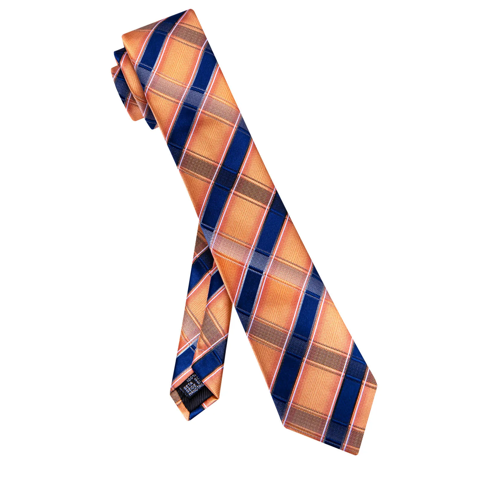 Ties2you Orange Navy Striped Necktie Pocket Square Cufflinks Set sold by Ties2You product image thumbnail 4