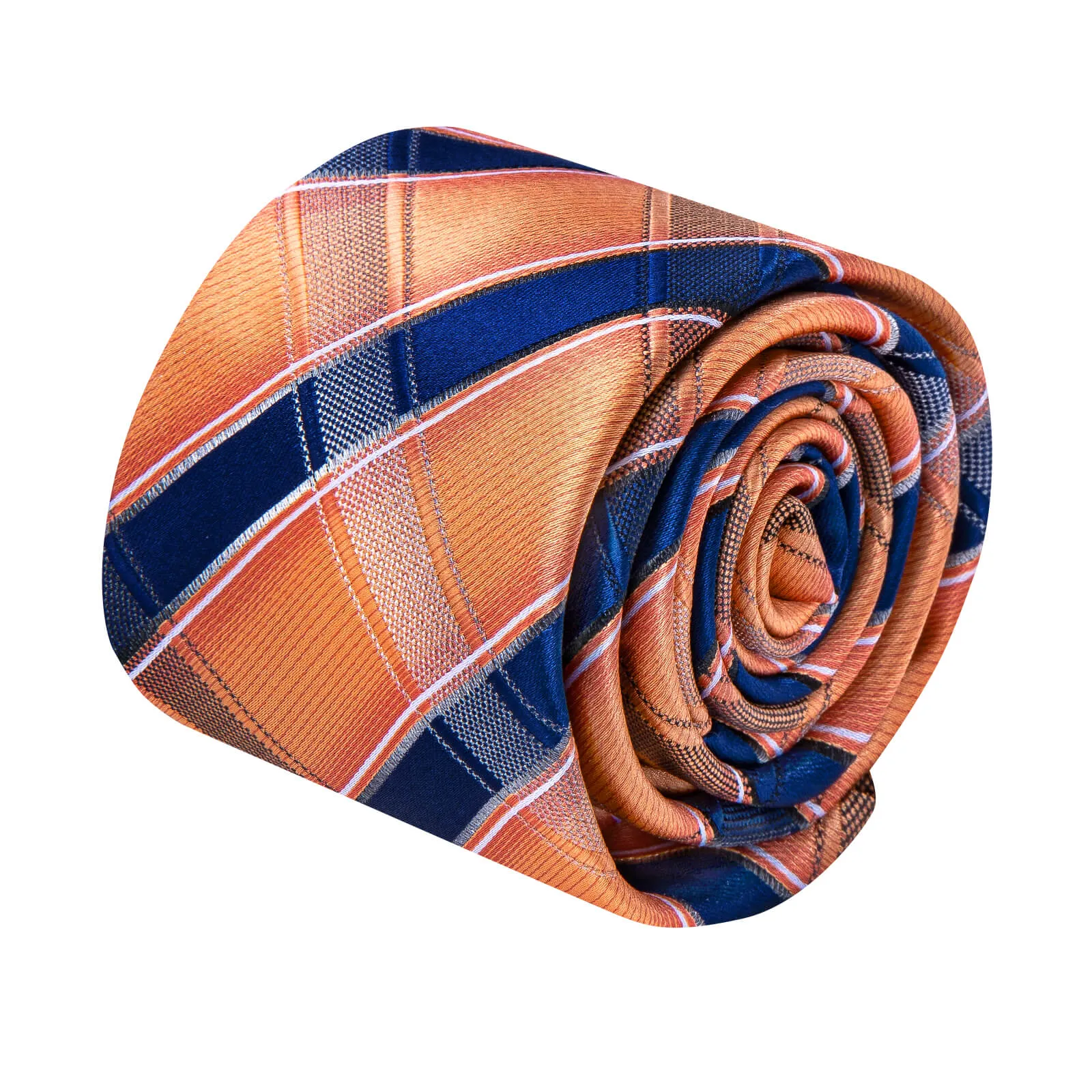 Ties2you Orange Navy Striped Necktie Pocket Square Cufflinks Set sold by Ties2You product image thumbnail 3