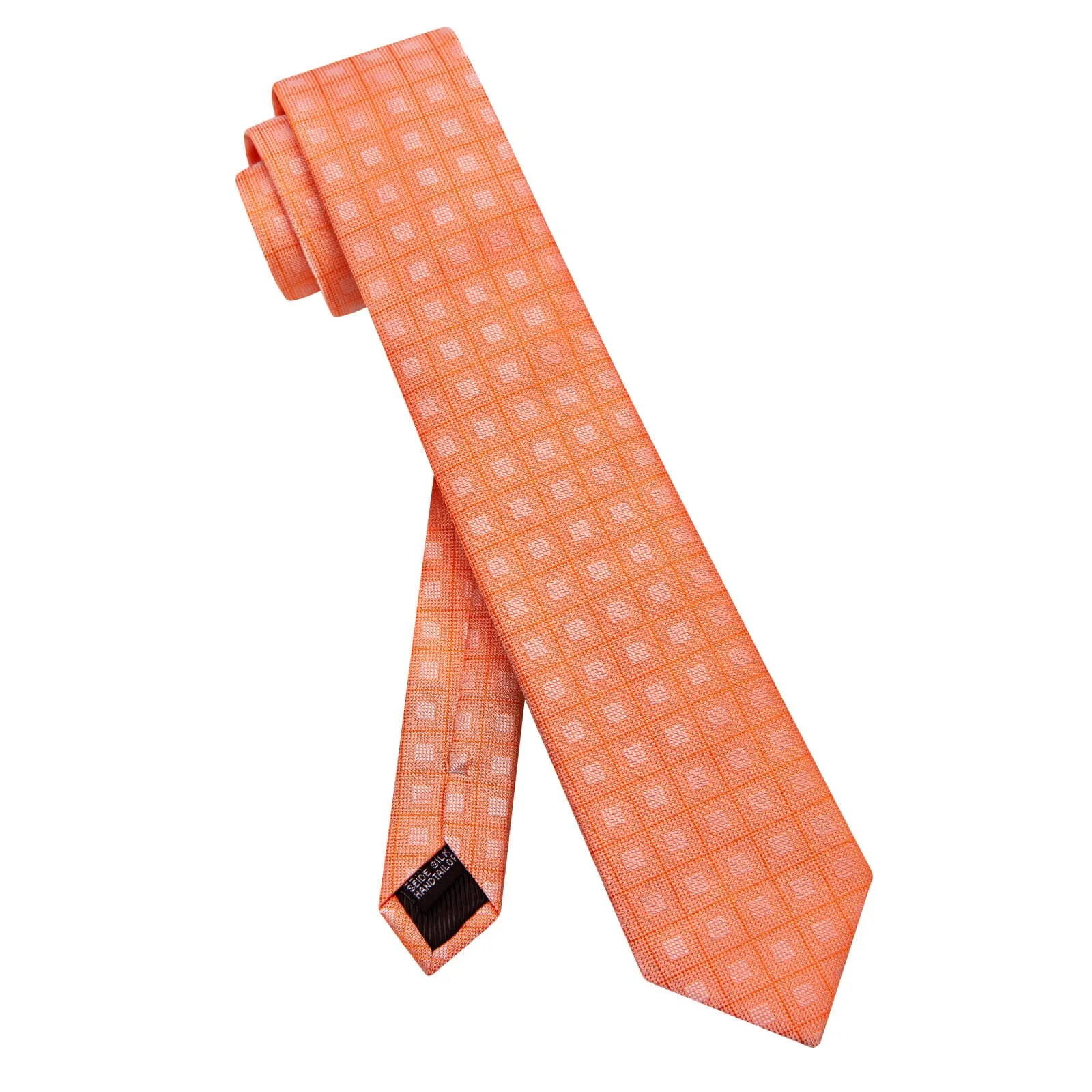 Ties2you Light Orange Plaid Necktie Pocket Square Cufflinks Set sold by Ties2You product image thumbnail 4