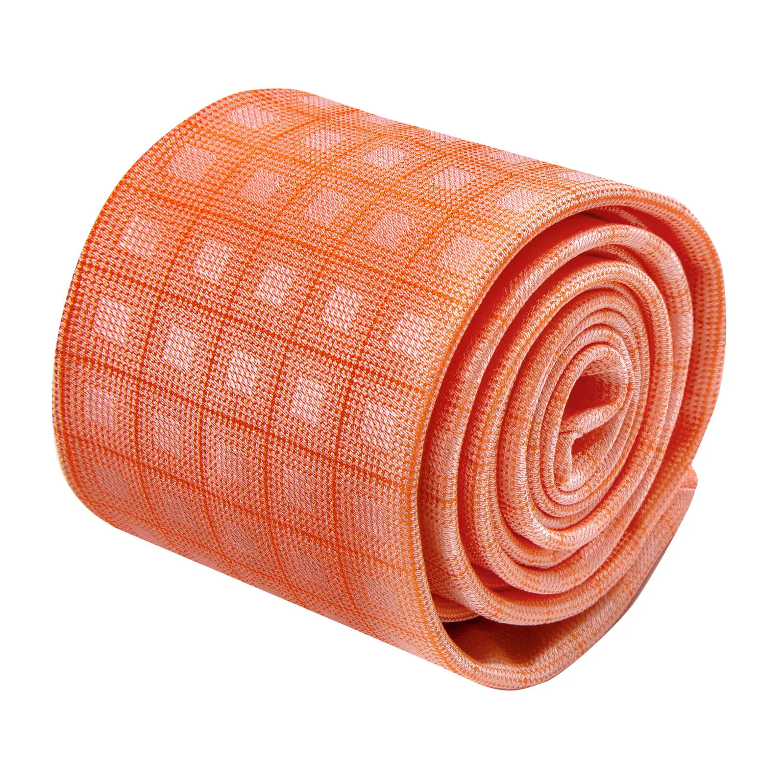 Ties2you Light Orange Plaid Necktie Pocket Square Cufflinks Set sold by Ties2You product image thumbnail 3