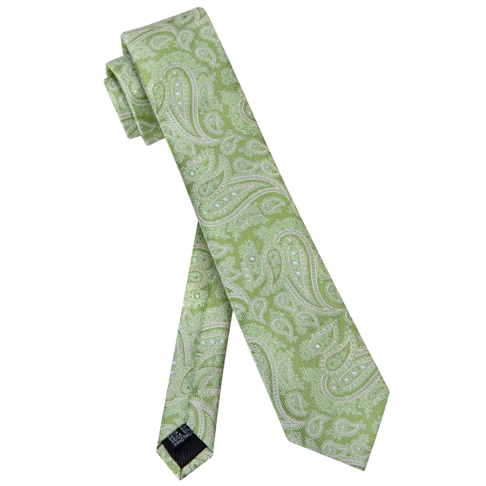 Ties2you Olivine Green Paisley Necktie Pocket Square Cufflinks Set sold by Ties2You product image thumbnail 4