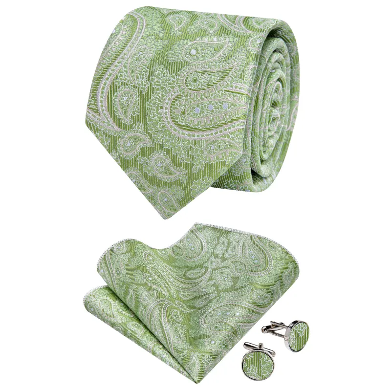 Ties2you Olivine Green Paisley Necktie Pocket Square Cufflinks Set sold by Ties2You