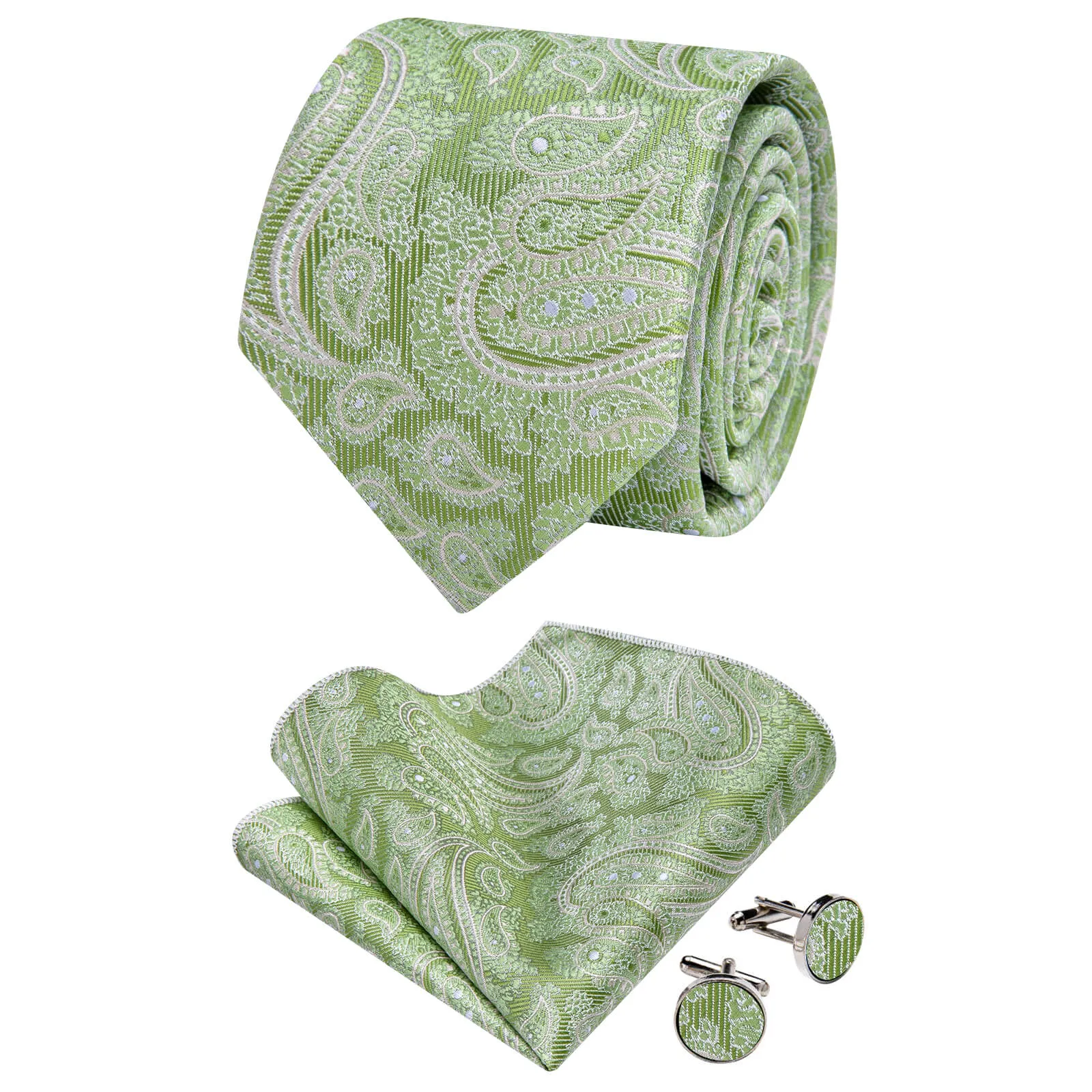 Ties2you Olivine Green Paisley Necktie Pocket Square Cufflinks Set sold by Ties2You