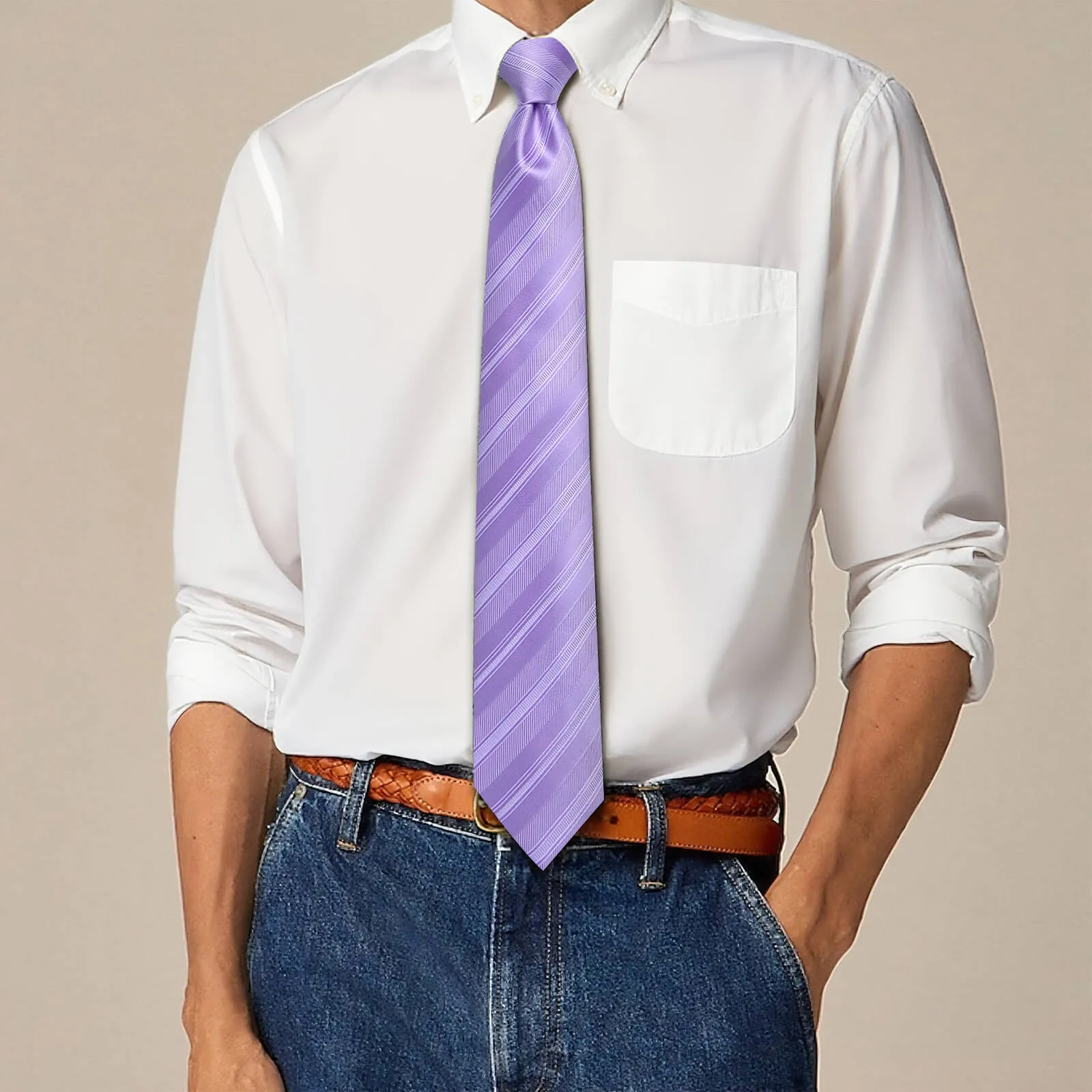 Ties2you Orchid Purple Striped Silk Necktie Hanky Cufflinks Set sold by Ties2You product image thumbnail 5