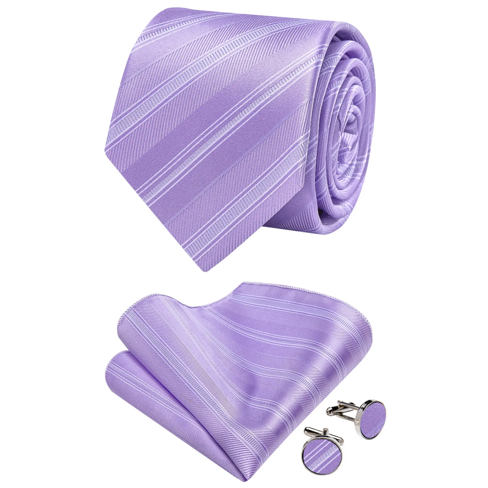 Ties2you Orchid Purple Striped Silk Necktie Hanky Cufflinks Set sold by Ties2You