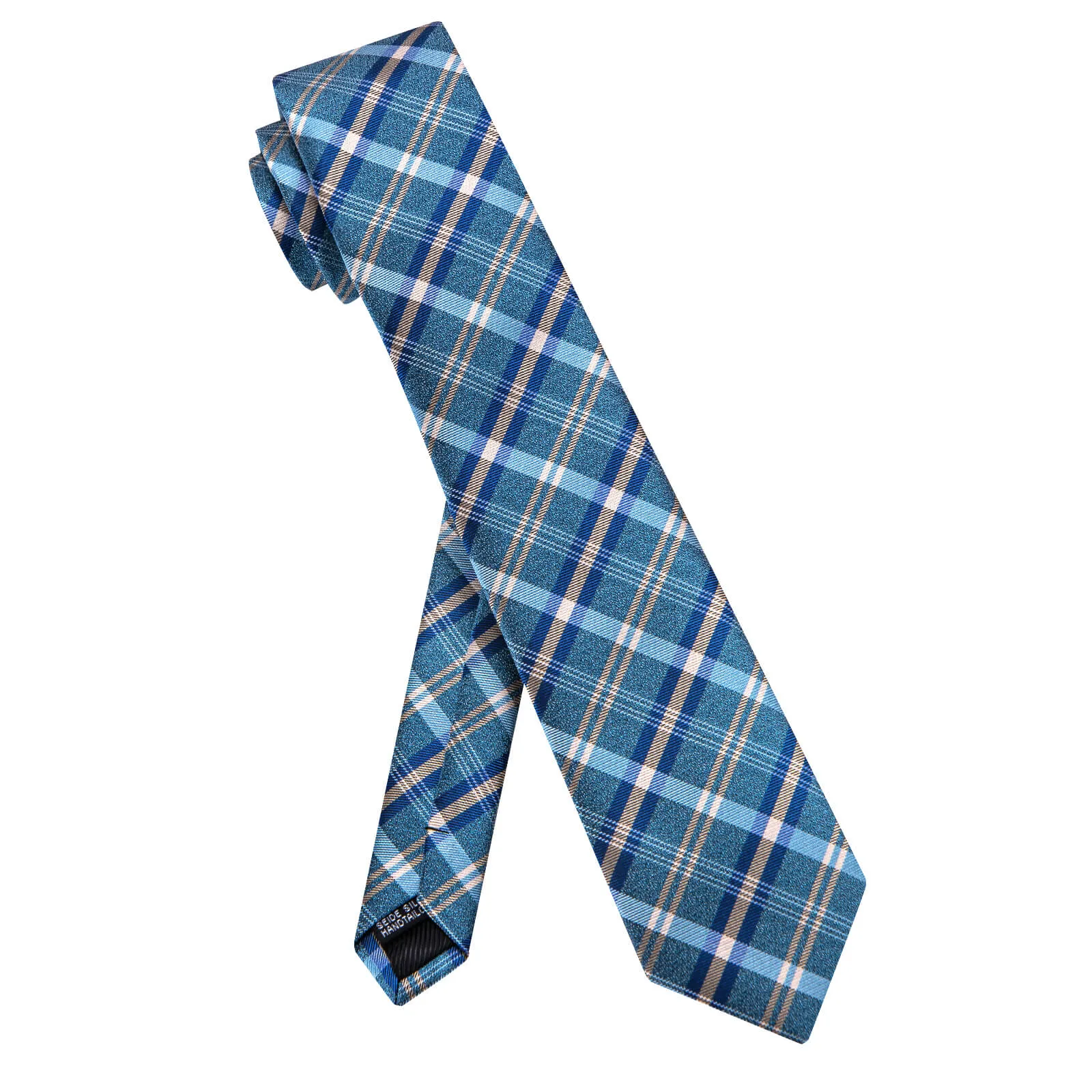 Ties2you Dark Turquoise Tan Striped Necktie Hanky Cufflinks Set sold by Ties2You product image thumbnail 4