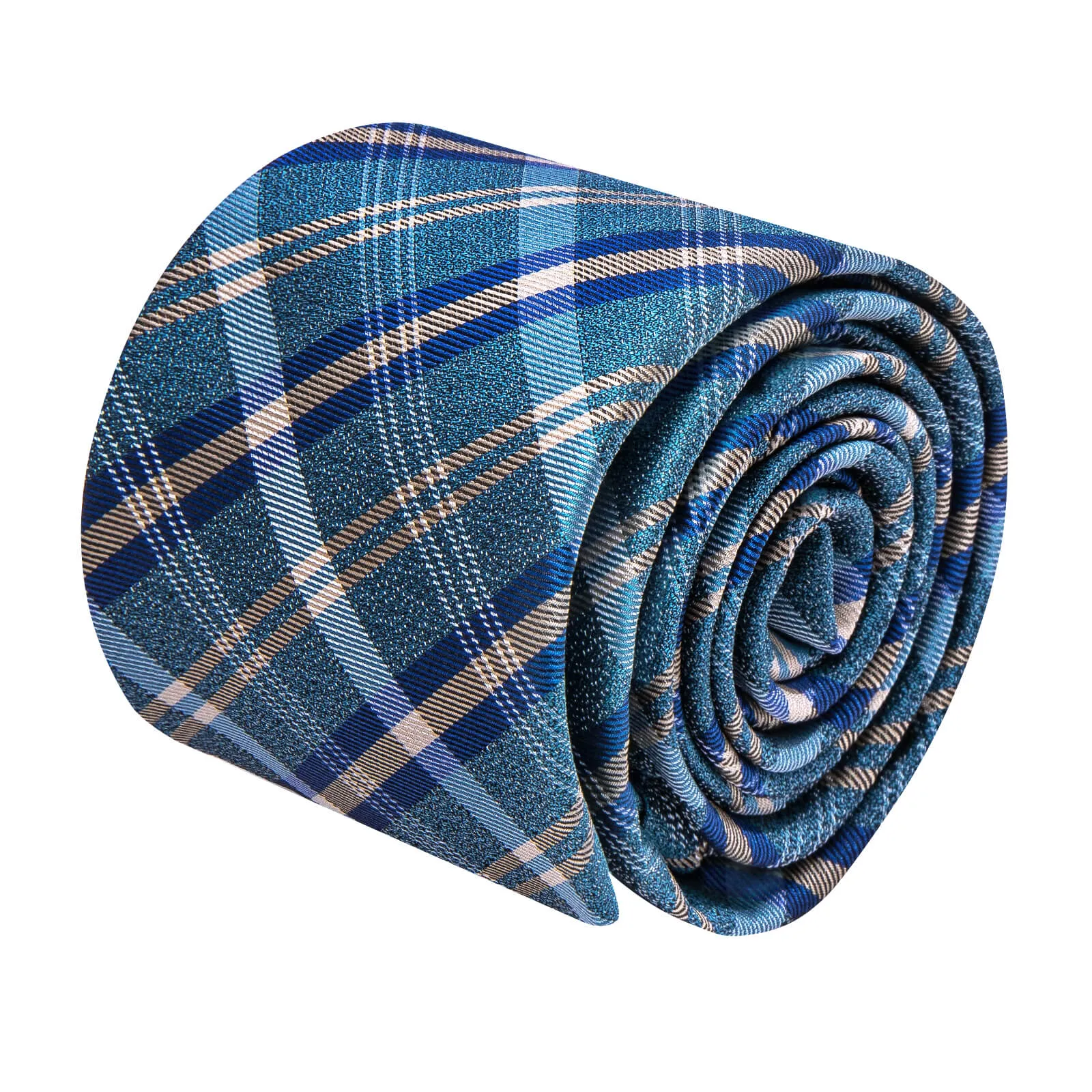 Ties2you Dark Turquoise Tan Striped Necktie Hanky Cufflinks Set sold by Ties2You product image thumbnail 3