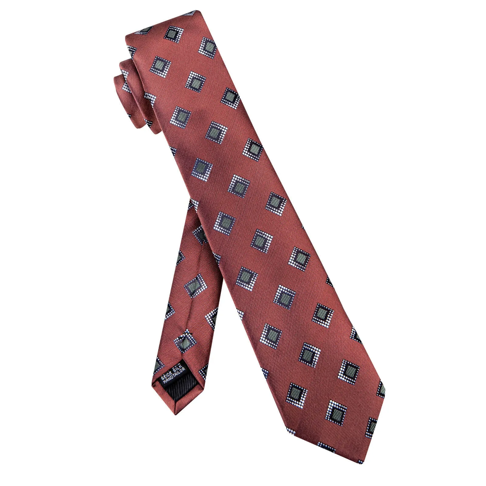 Ties2you Dark Red Grey Necktie Pocket Square Cufflinks Set sold by Ties2You product image thumbnail 4
