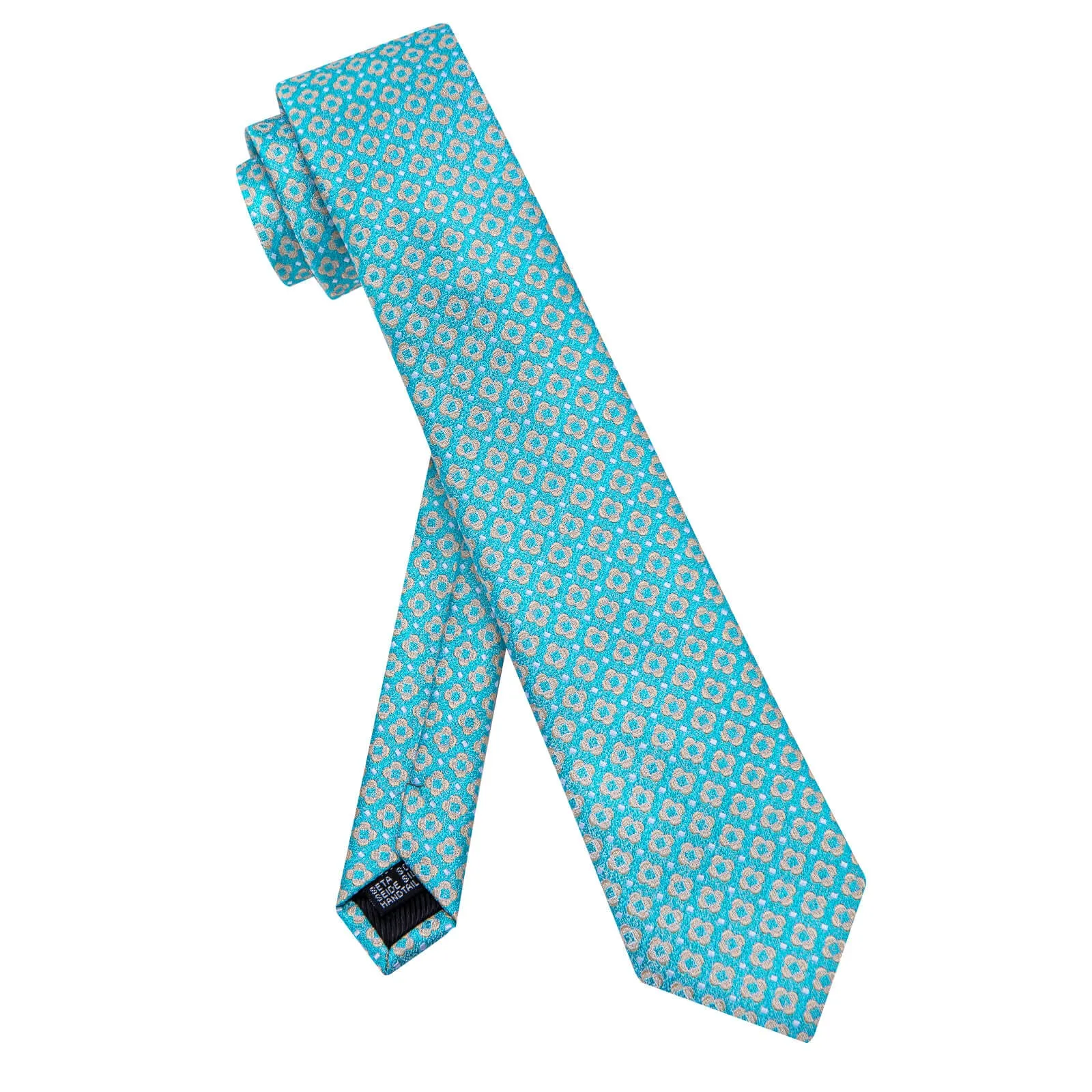 Ties2you Pale Blue Tie Tan Floral Pattern Silk Mens Necktie Set sold by Ties2You product image thumbnail 4