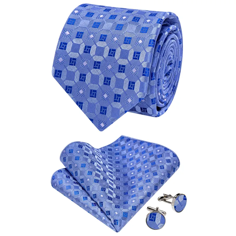 Ties2you Steel Blue Plaid Pocket Square Cufflinks Necktie Set Wedding sold by Ties2You