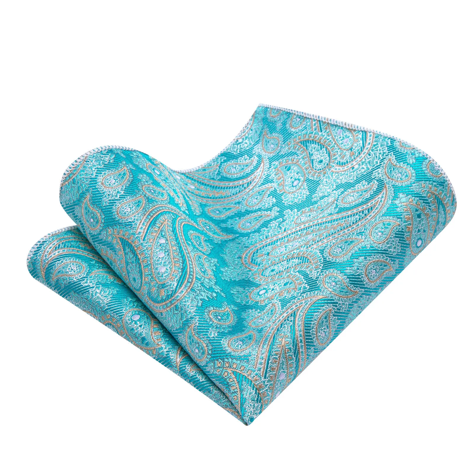 Ties2you Teal Paisley Necktie Pocket Square Cufflinks Set for Party sold by Ties2You product image thumbnail 2