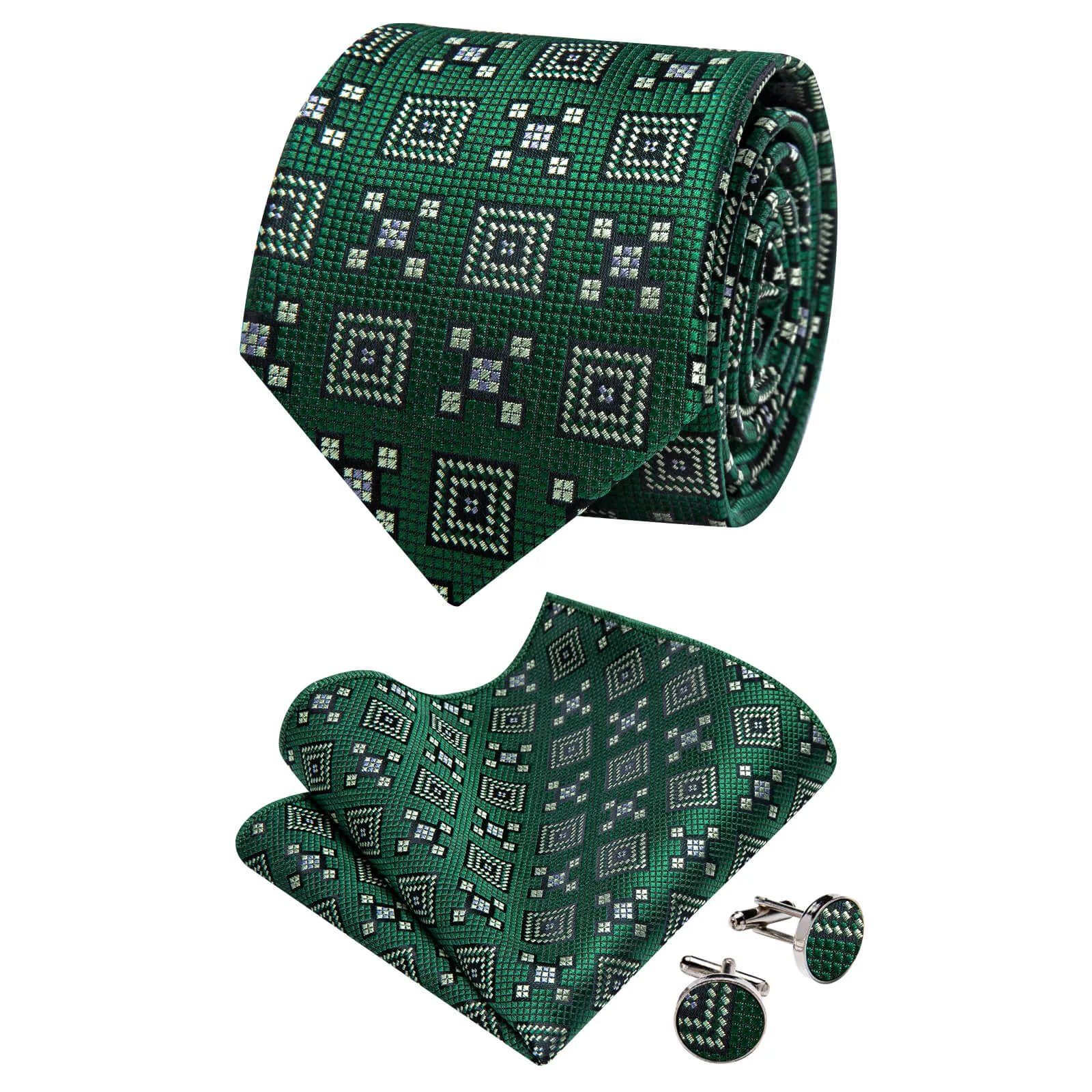 Ties2you Dartmouth Green Geometric Necktie Pocket Square Cufflinks Set sold by Ties2You