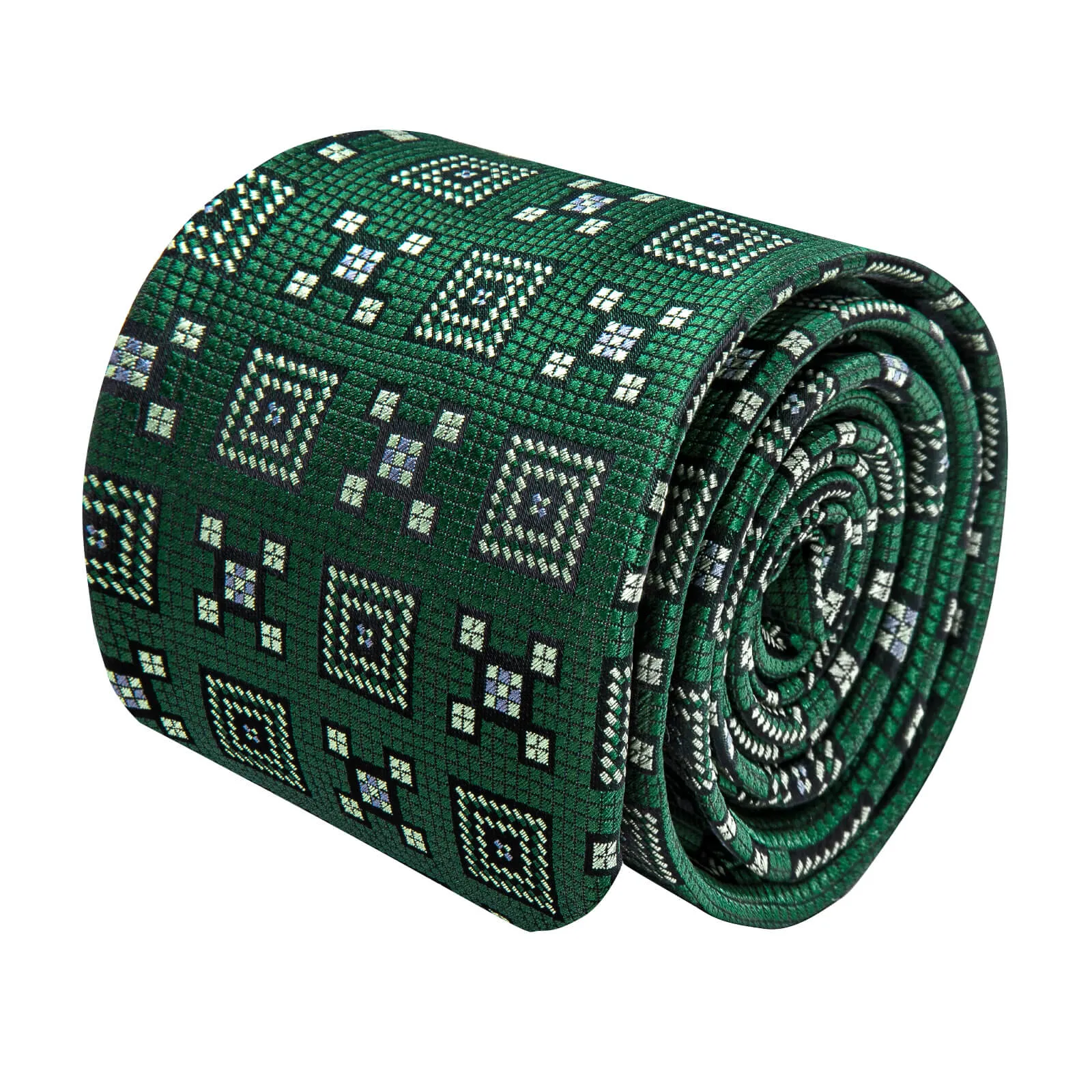 Ties2you Dartmouth Green Geometric Necktie Pocket Square Cufflinks Set sold by Ties2You product image thumbnail 3