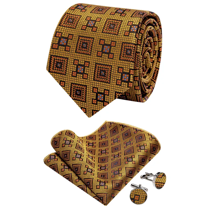 Ties2you Drab Brown Geometric Necktie Pocket Square Cufflinks Set sold by Ties2You