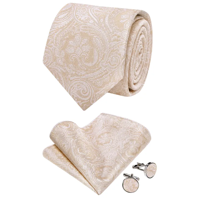 Ties2you Light Tan Paisley Necktie Pocket Square Cufflinks Set sold by Ties2You