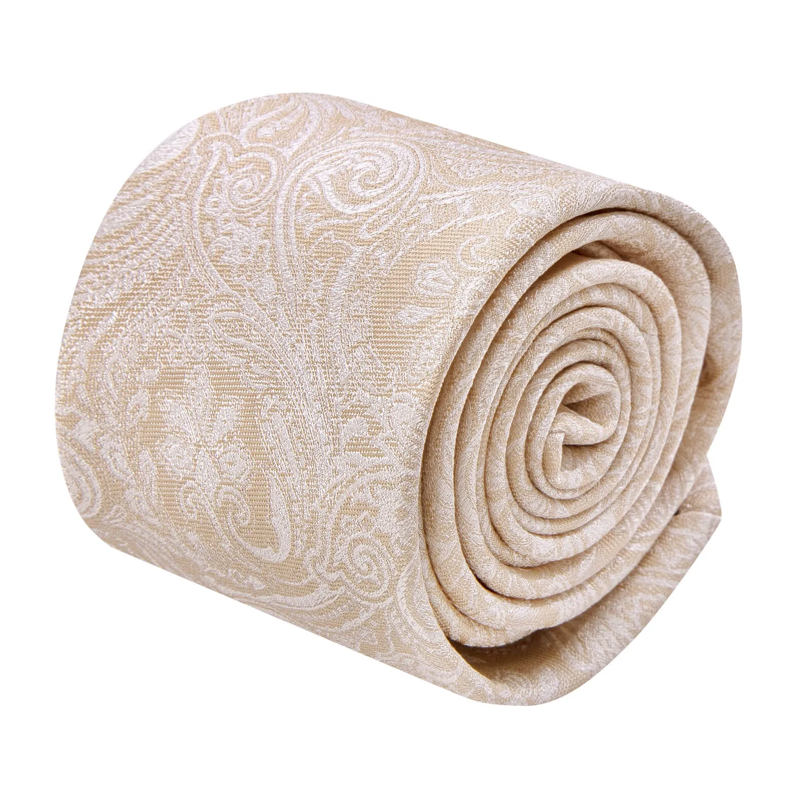 Ties2you Light Tan Paisley Necktie Pocket Square Cufflinks Set sold by Ties2You product image thumbnail 3