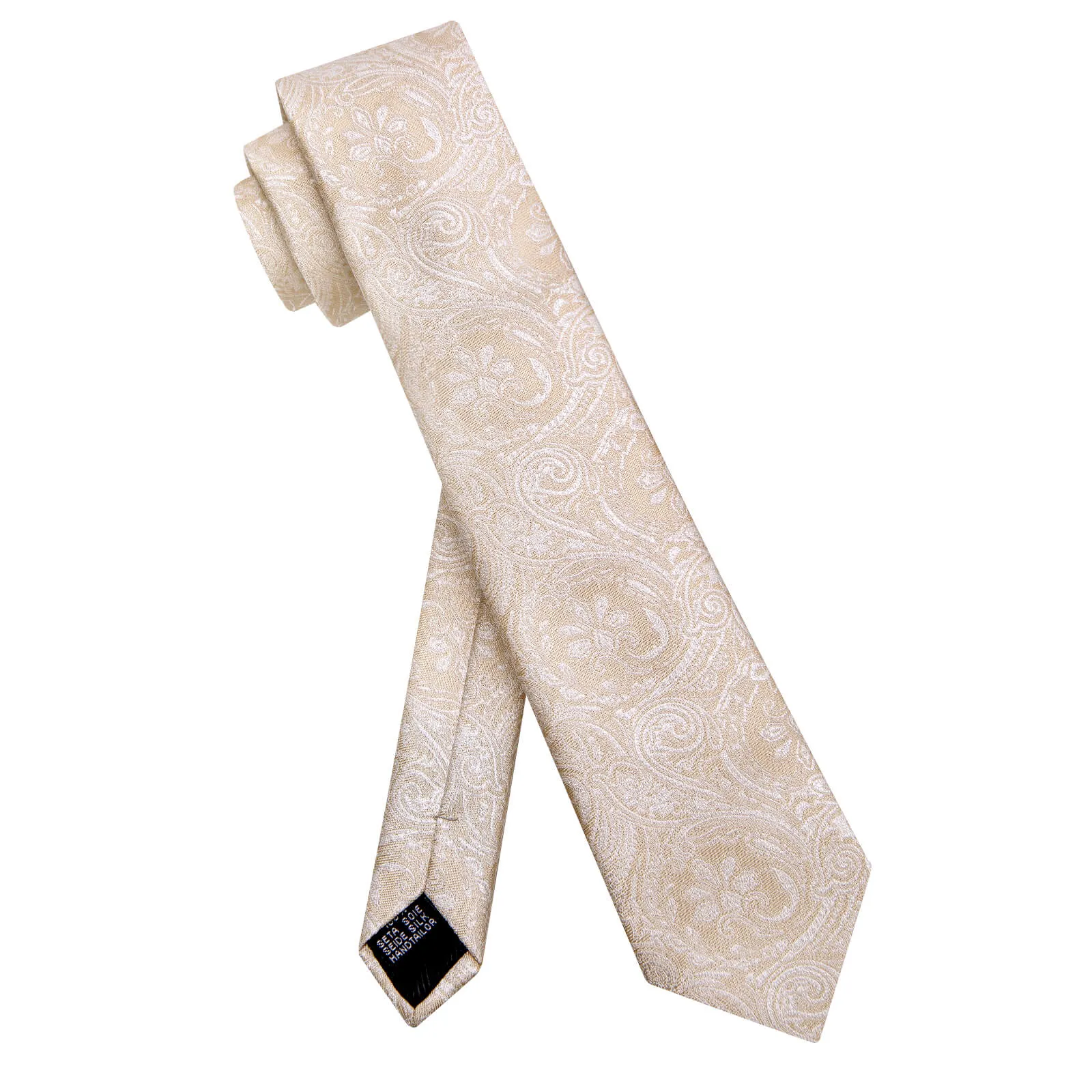 Ties2you Light Tan Paisley Necktie Pocket Square Cufflinks Set sold by Ties2You product image thumbnail 4