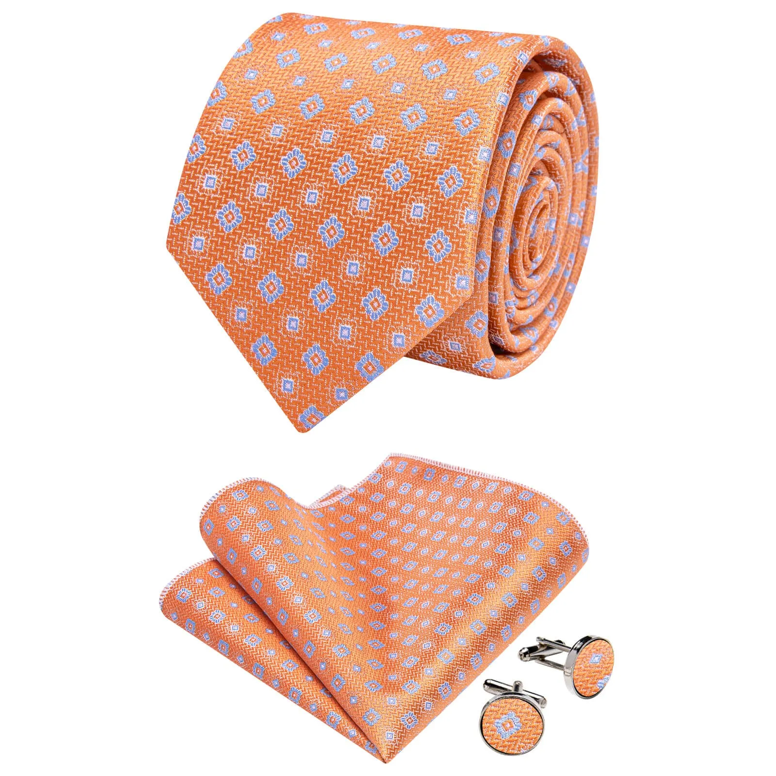 Ties2you Coral Tie Blue Floral Necktie Pocket Square Cufflinks Set sold by Ties2You