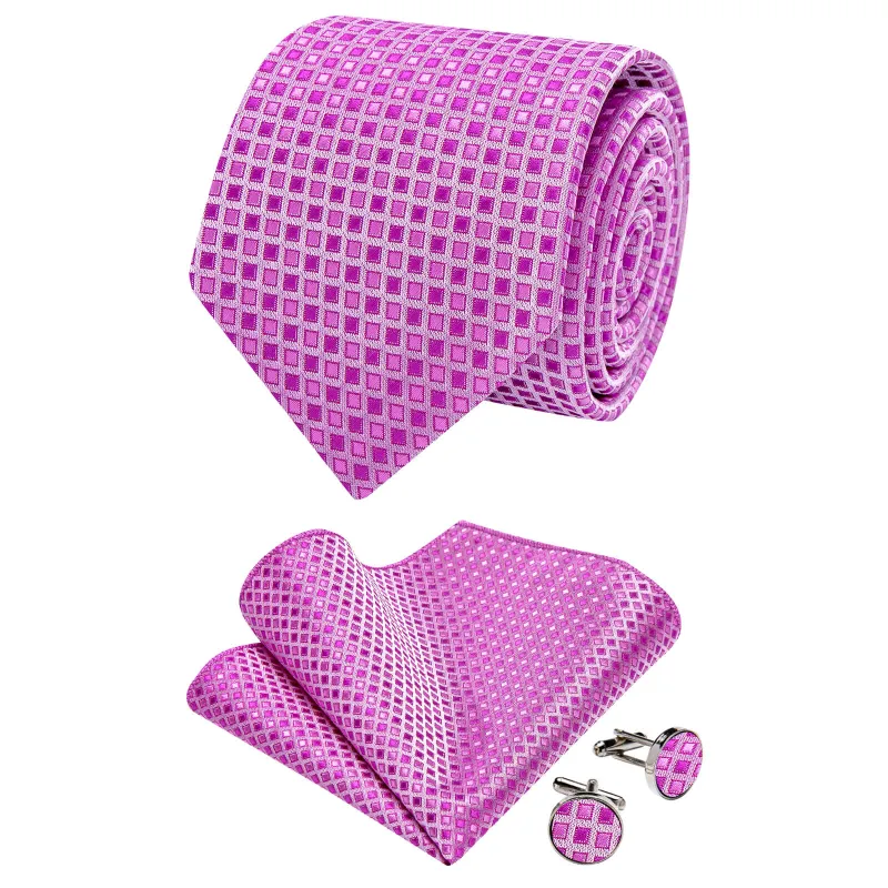 Ties2you Light Purple Plaid Necktie Pocket Square Cufflinks Set sold by Ties2You