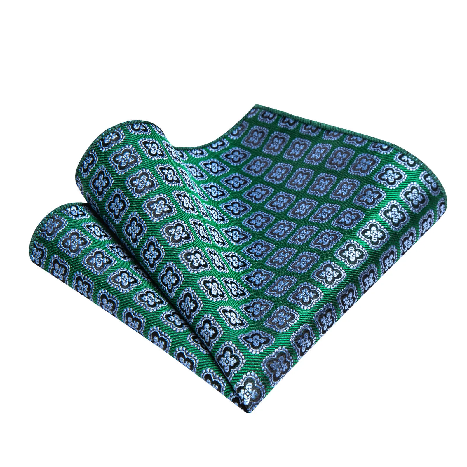 Ties2you Forest Green Tie Blue Floral Pattern Silk Mens Necktie Set sold by Ties2You product image thumbnail 2