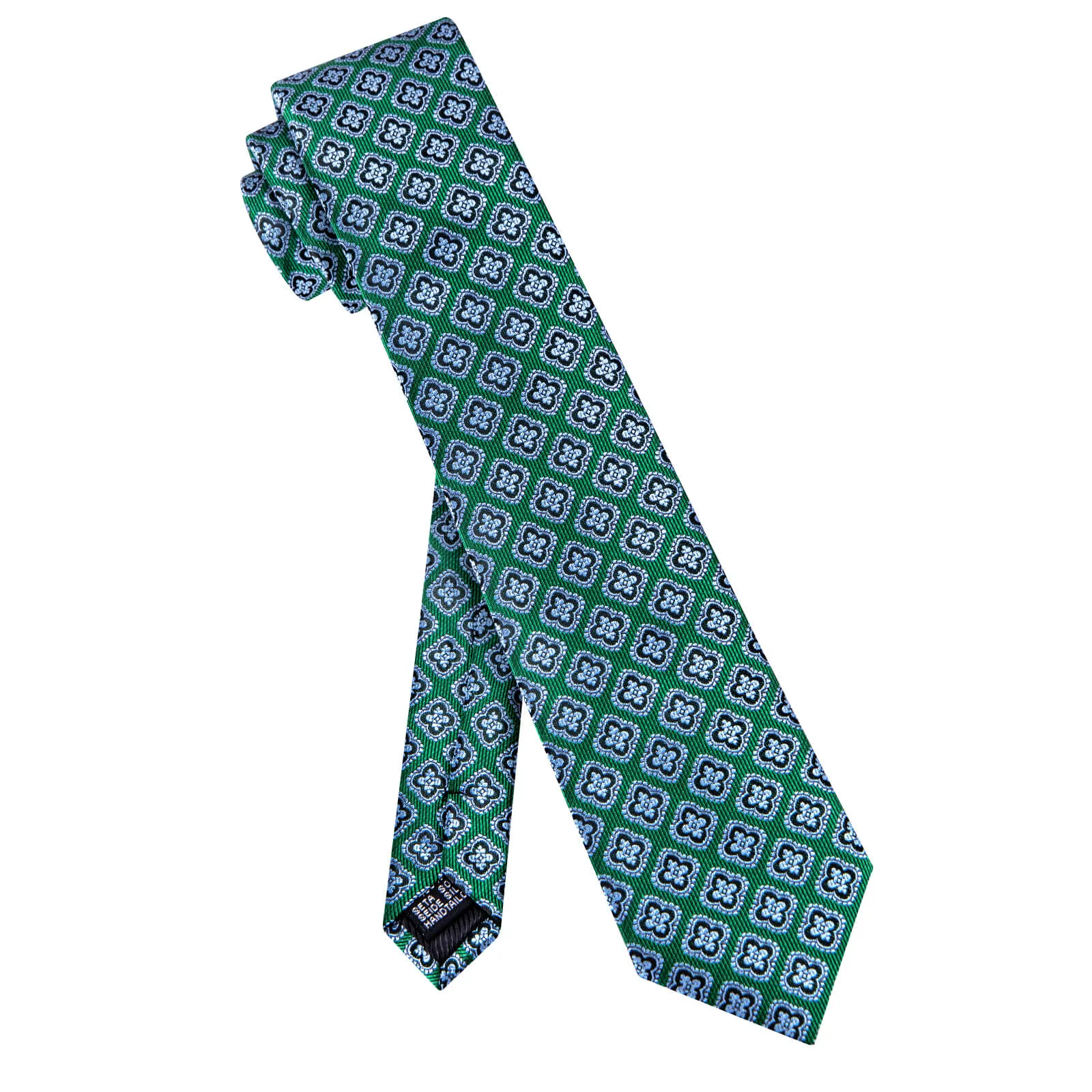 Ties2you Forest Green Tie Blue Floral Pattern Silk Mens Necktie Set sold by Ties2You product image thumbnail 4