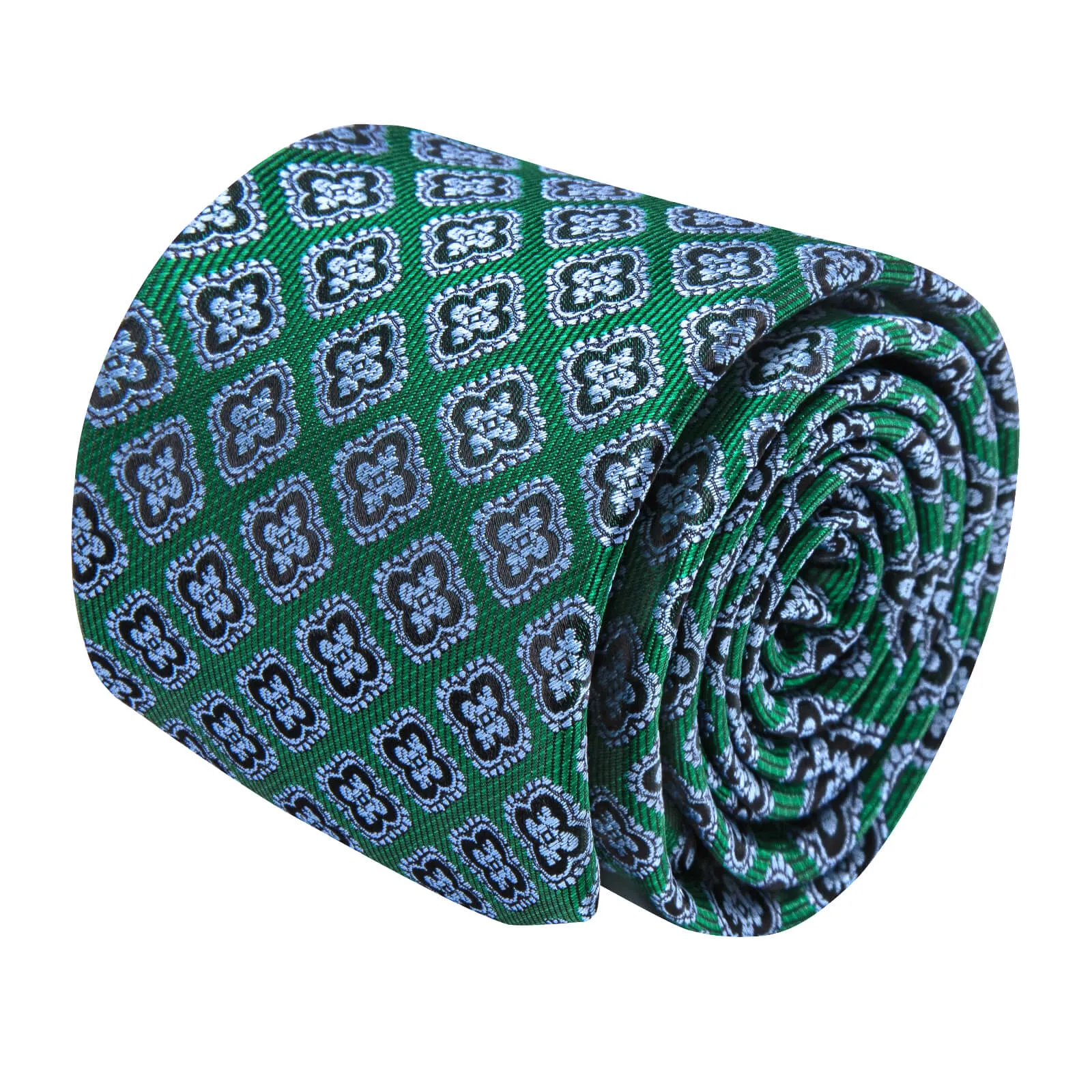 Ties2you Forest Green Tie Blue Floral Pattern Silk Mens Necktie Set sold by Ties2You product image thumbnail 3