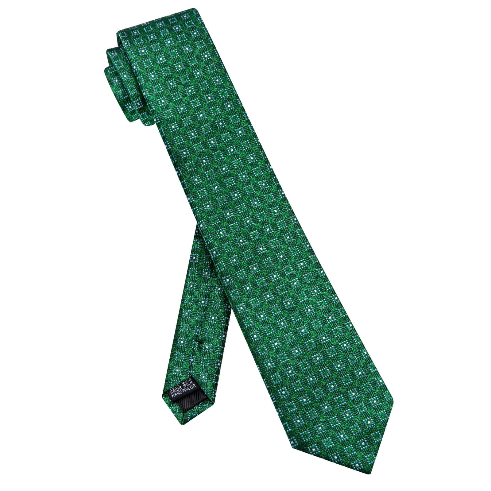 Ties2you Emerald Green Plaid Necktie Pocket Square Cufflinks Set sold by Ties2You product image thumbnail 4