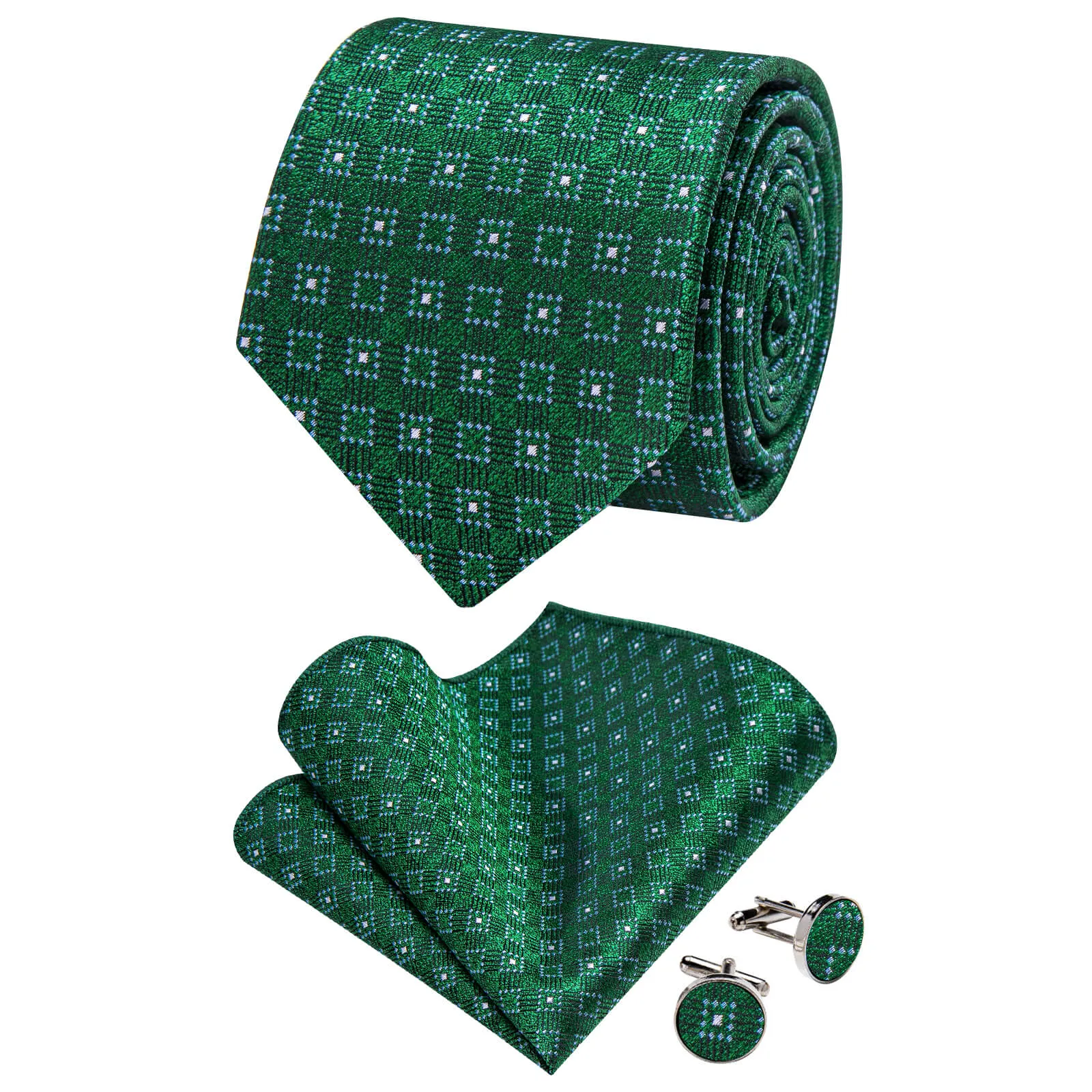 Ties2you Emerald Green Plaid Necktie Pocket Square Cufflinks Set sold by Ties2You