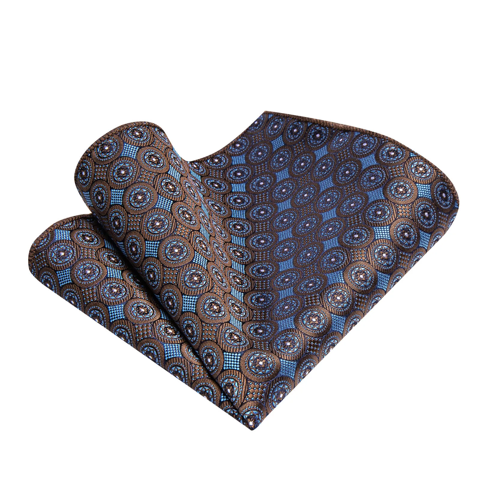 Ties2you Deep Brown Blue Geometric Necktie Pocket Square Cufflinks Set sold by Ties2You product image thumbnail 2