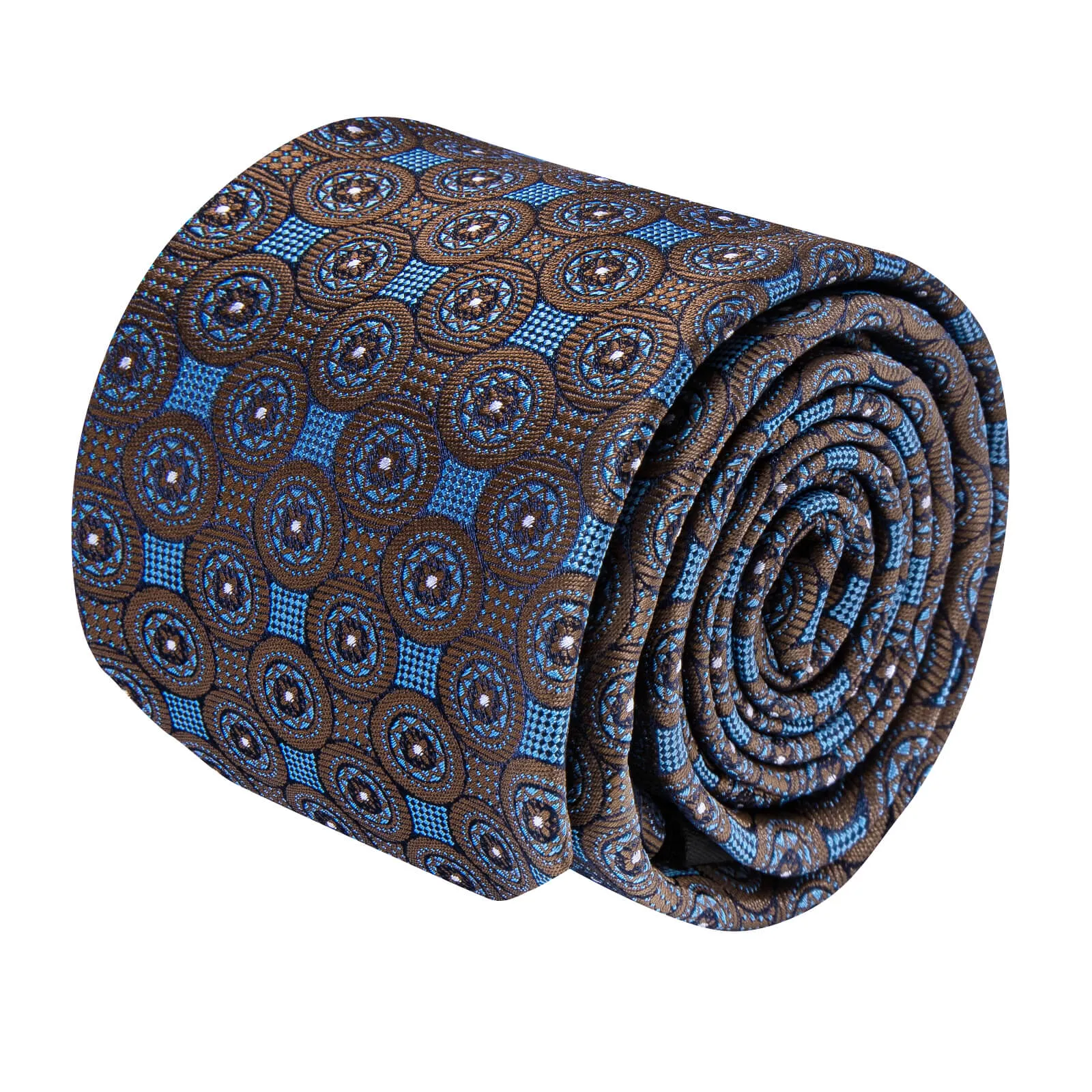 Ties2you Deep Brown Blue Geometric Necktie Pocket Square Cufflinks Set sold by Ties2You product image thumbnail 3
