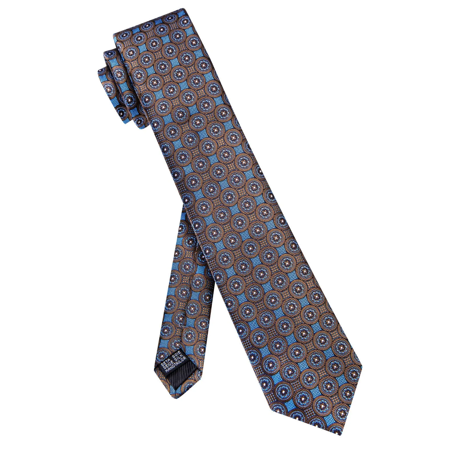 Ties2you Deep Brown Blue Geometric Necktie Pocket Square Cufflinks Set sold by Ties2You product image thumbnail 4