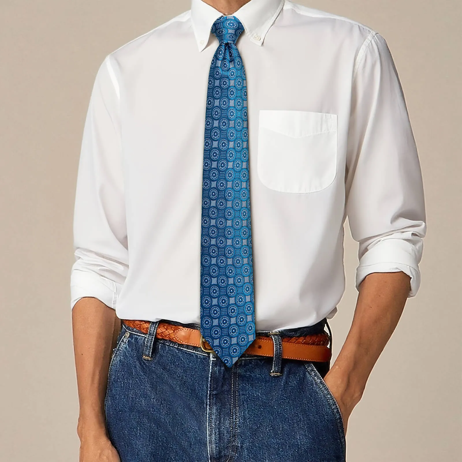 Ties2you Deep Cyan Tie Geometric Pattern Silk Mens Necktie Set Wedding sold by Ties2You product image thumbnail 5