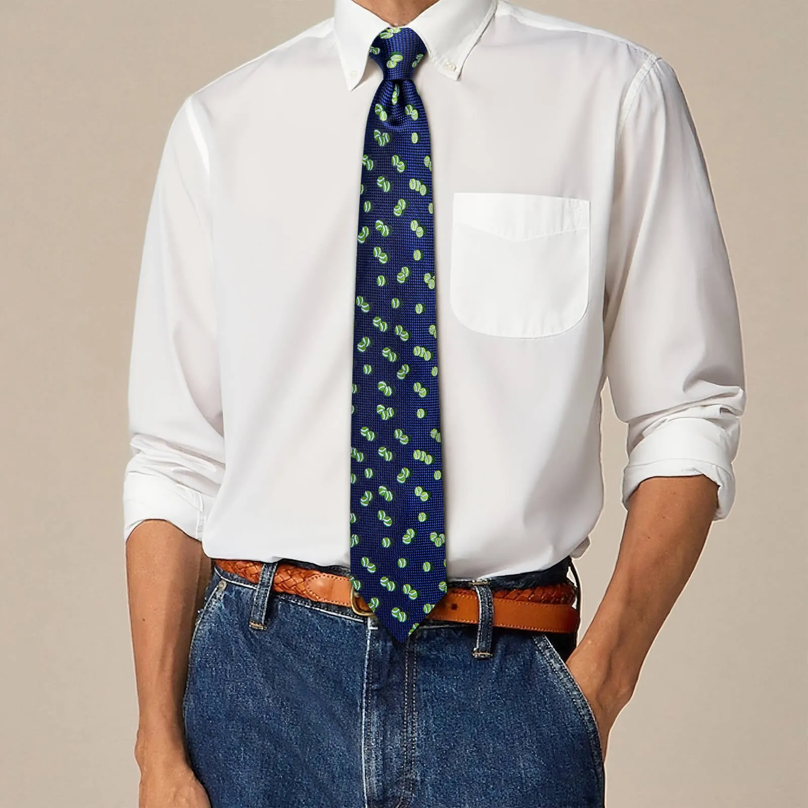 Ties2you Deep Blue Tennis Ball Tie Novelty Pattern Silk Mens Necktie Set sold by Ties2You product image thumbnail 5