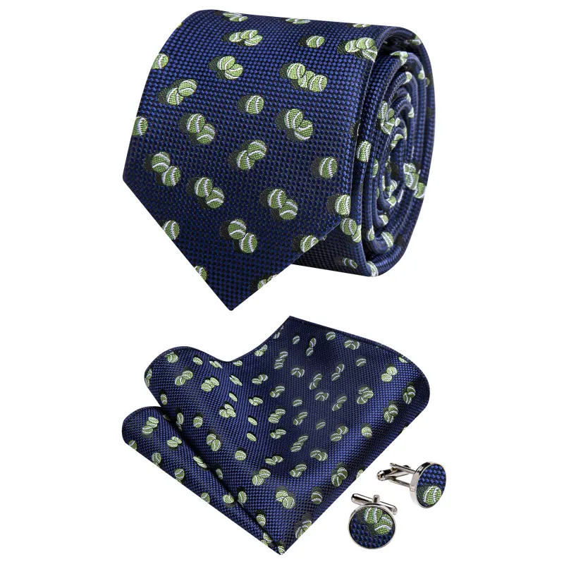 Ties2you Deep Blue Tennis Ball Tie Novelty Pattern Silk Mens Necktie Set sold by Ties2You