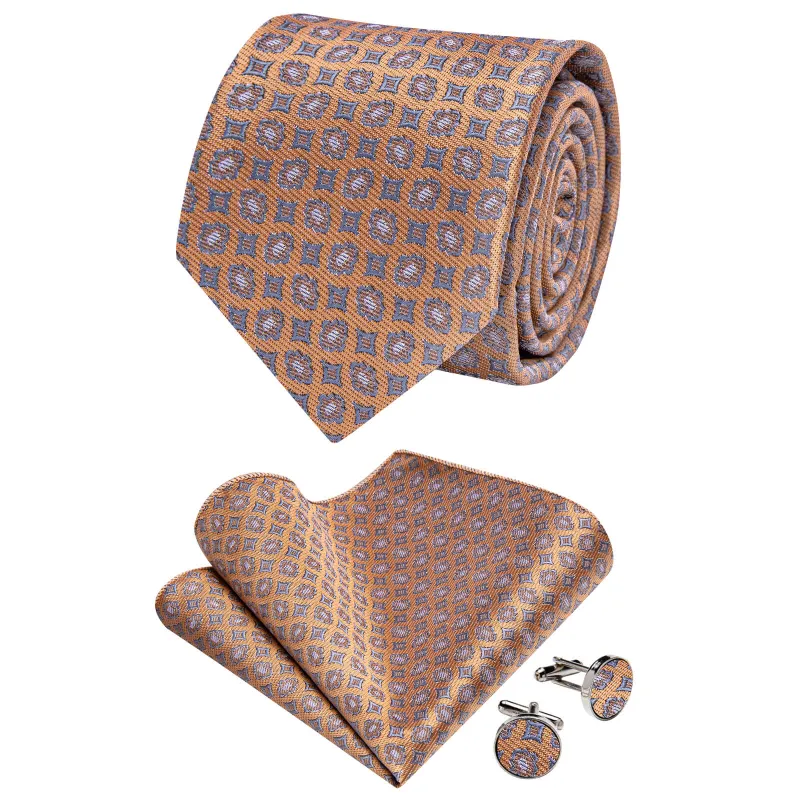 Ties2you Geometric Tie Mens Light Brown Necktie Hanky Cufflinks Set sold by Ties2You