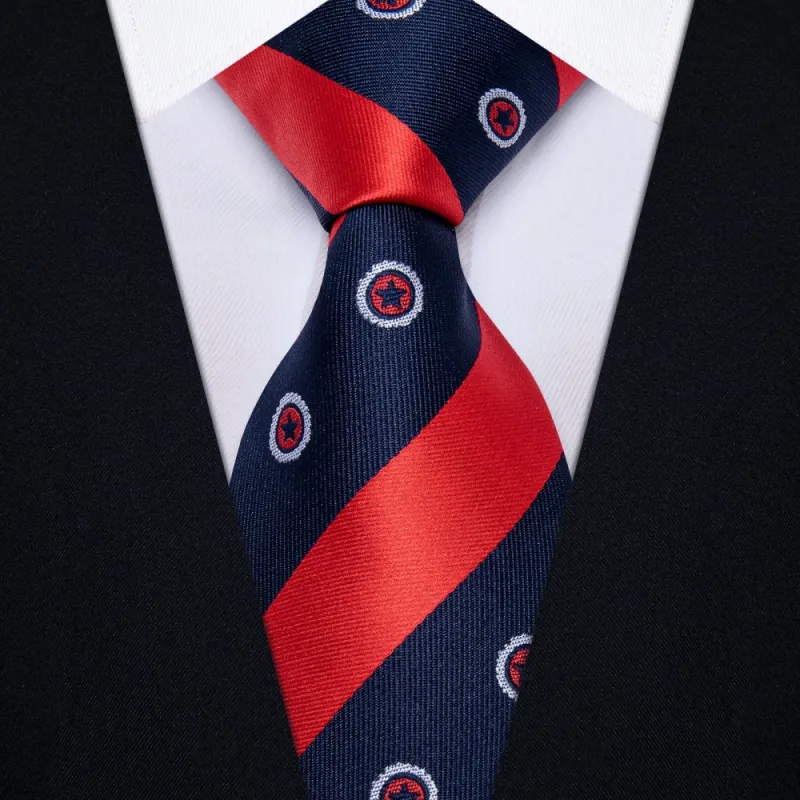 Ties2you Red Stripe Tie Stars Necktie Pocket Square Cufflink Set sold by Ties2You