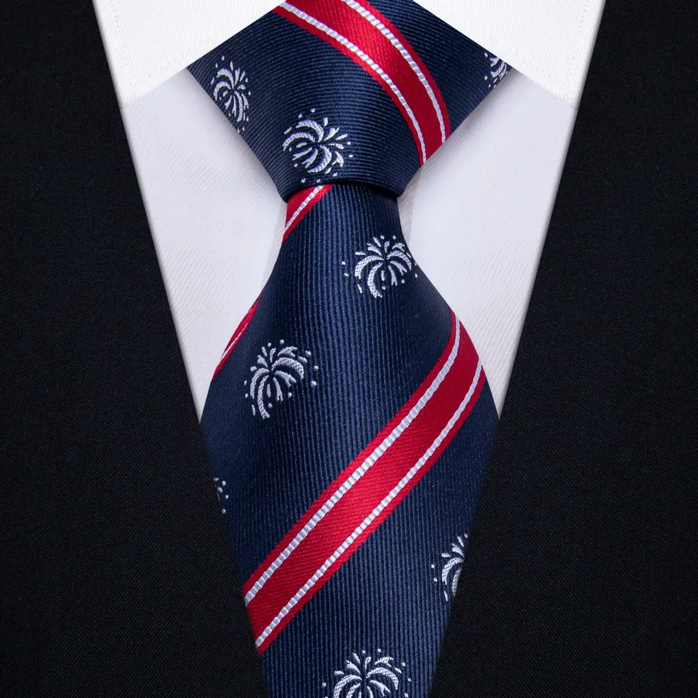Ties2you Red Stripe Tie Silver Firework Necktie Hanky Cufflink Set sold by Ties2You