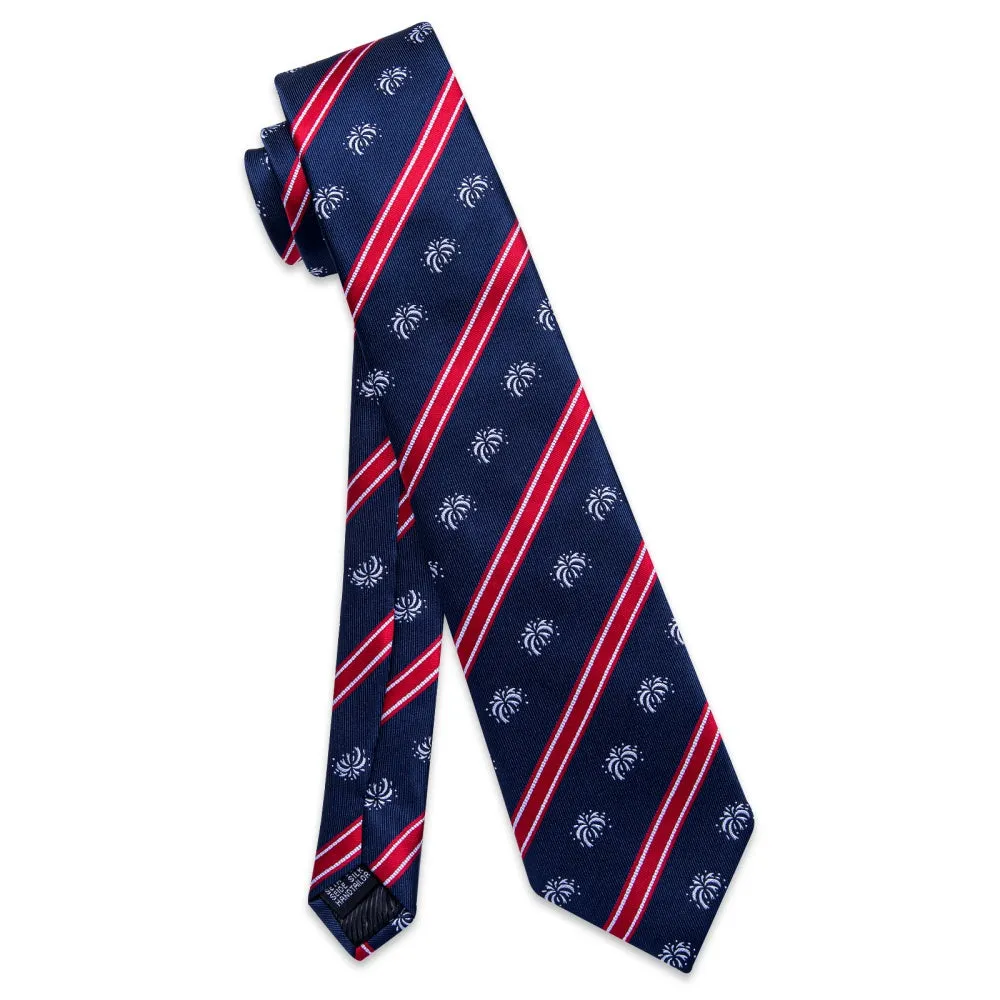 Ties2you Red Stripe Tie Silver Firework Necktie Hanky Cufflink Set sold by Ties2You product image thumbnail 4